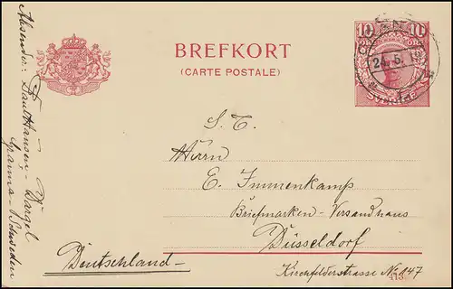 Postkarte P 30 BREFKORT König Gustav mit DV 413, GRÄNNA 24.5.19 nach Düsseldorf