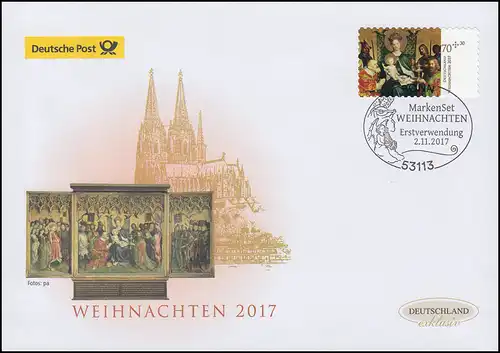 3345 Weihnachten 2017, selbstklebend, Schmuck-FDC Deutschland exklusiv