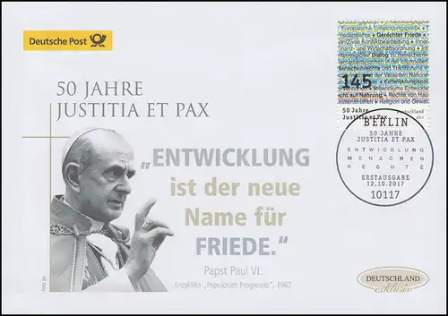 3339 Gerechtigkeit und Frieden Justitia et Pax, Schmuck-FDC Deutschland exklusiv