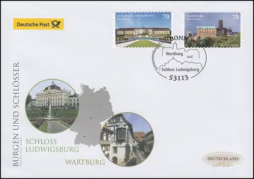 3311-3312 Ludwigsburg und Wartburg, selbstkl., Schmuck-FDC Deutschland exklusiv