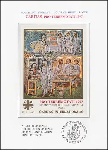 Bloc 12I Caritas Internationalis: Aide aux tremblements de terre 1997 ** / MNH - dans le Folder