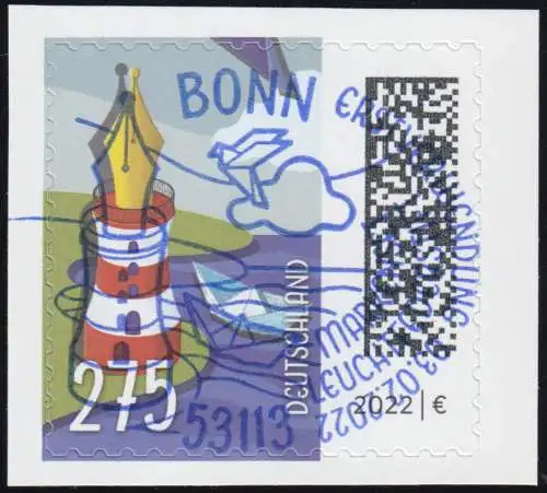 3668 Leuchtfederstift 275 Cent, selbstklebend aus FB 117, EV-O Bonn 3.2.22