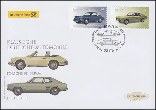 3213-3214 Porsche & Ford Capri, autocollant, FDC de bijoux Allemagne exclusivement
