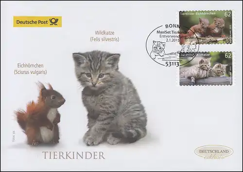 3129-3130 Eichhörnchen und Wildkatze, sk, Schmuck-FDC Deutschland exklusiv