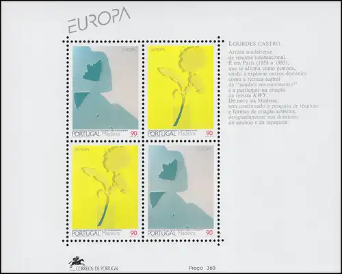 Portugal-Madeira Block 13 Europaunion CEPT Zeitgenössische Kunst 1993, ** / MNH
