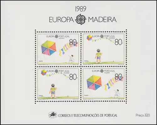 Portugal-Madeira Block 10 Union européenne CEPT Jeux pour enfants 1989, ** / MNH