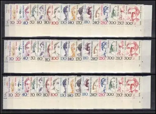 770ff. Frauen 17 Werte Ecke unten rechts komplett - 3 Sätze FN 1, 2 und 3, **