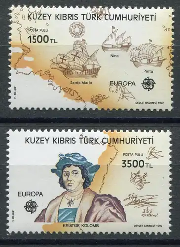 Europaunion 1992 Türkisch-Zypern 332-233, 2 Werte, Satz ** / MNH aus Block 10