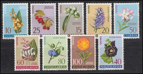 Jugoslawien 943-951 Blumen und Blüten, 9 Werte, Satz **
