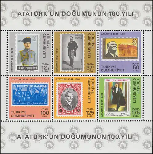 Türkei Block 19 100. Geburtstag von Atatürk 1981 ** / MNH