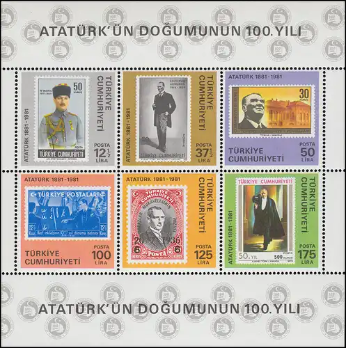 Turquie Bloc 19 100e anniversaire d'Atatürk 1981 ** / MNH