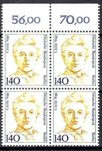 848 Frauen 140 Pf OR-Viererbl. ** postfrisch