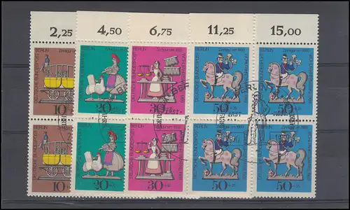 348-351 Wofa Zinnfiguren 1969, OR-Viererblöcke, Satz ESSt Berlin