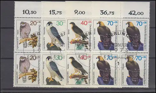 442-445 Jeunes oiseaux de proie 1973, OR-Quatrierblocks, ensemble ESSt Berlin