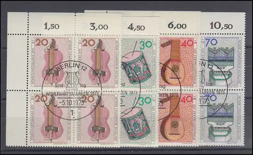 459-462 Wofa Musikinstrumente 1973, ER-Vbl. oben links, Satz ESSt Berlin