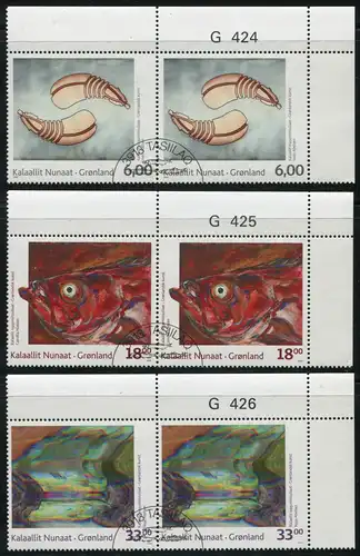 Grönland 537-539 Kunst: ER-Paar-Satz oben rechts mit Bogenrandzudruck, ET-O