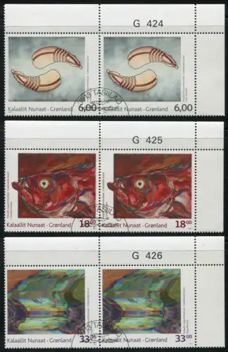 Grönland 537-539 Kunst: ER-Paar-Satz oben rechts mit Bogenrandzudruck, ET-O