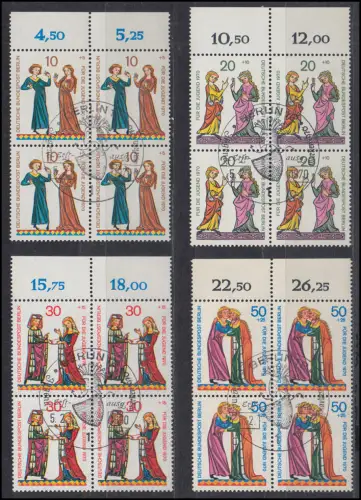 354-357 Jugend Minnesänger 1970, OR-Viererblöcke, mit PLF 354I, Satz ESSt Berlin