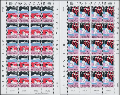 Dänemark-Färöer 166-167 Europaunion CEPT 1988 - Kleinbogen-Satz ** / MNH