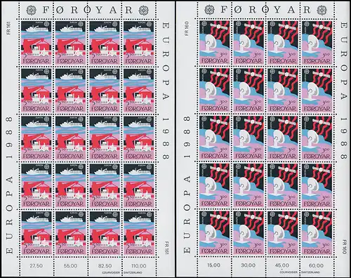 Danemark-Février 166-167 Union européenne CEPT 1988 - Taux de petites feuilles ** / MNH