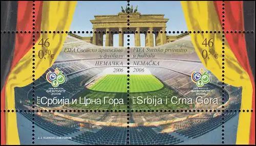 Jugoslawien Block 64 Fußball-WM 2006: Stadion und Brandenburger Tor  ** / MNH