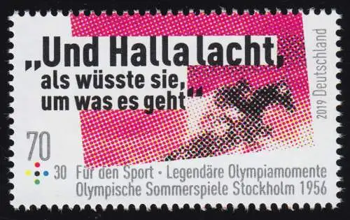 3460 Sporthilfe 70 Cent: Olympia Stockholm 1956 - Und Halla lacht, **