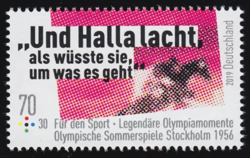 3460 Sporthilfe 70 Cent: Olympia Stockholm 1956 - Und Halla lacht, **