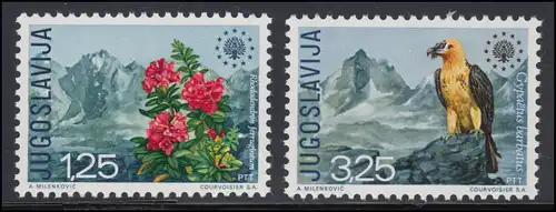 Yougoslavie 1406-1407 Année naturelle: rose alpine et vautour barbe, 2 valeurs, phrase **