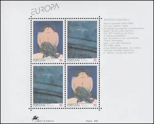 Portugal-Açores Bloc 13 Union européenne CEPT Art contemporain 1993, ** / MNH