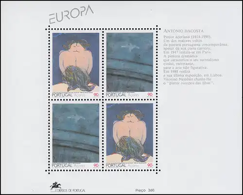 Portugal-Azoren Block 13 Europaunion CEPT Zeitgenössische Kunst 1993, ** / MNH