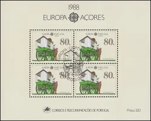 Portugal-Azoren Block 9 Europaunion CEPT Pferdeomnibus 1988, ESSt CTTR DELGADA