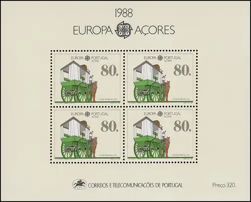 Portugal-Açores Bloc 9 Union européenne CEPT Equinomnibus 1988, ** / MNH