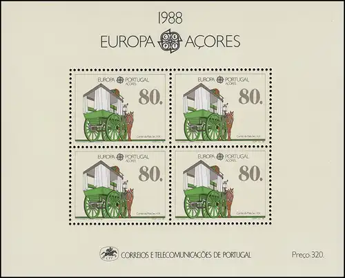 Portugal-Azoren Block 9 Europaunion CEPT Pferdeomnibus 1988, ** / MNH