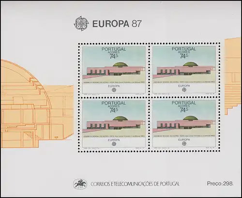 Portugal-Açores Bloc 8 Union européenne CEPT Architecture moderne 1987, ** / MNH
