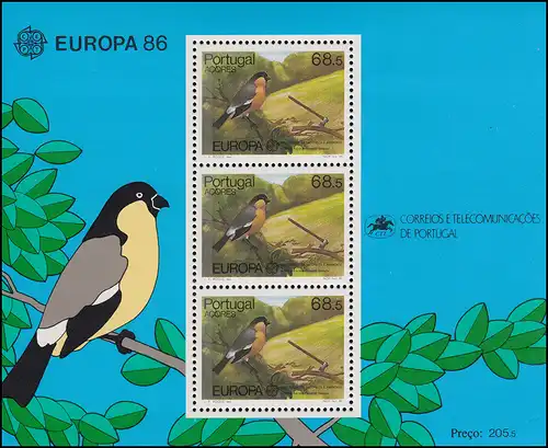 Portugal-Azoren Block 7 Europaunion CEPT Natur und Umweltschutz 1986, ** / MNH