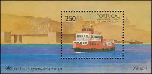 Portugal bloc 65 moyens de transport à Lisbonne: bateau, ** / MNH