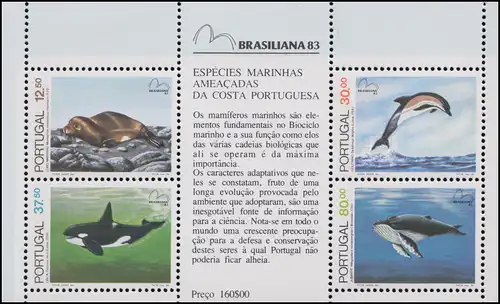 Portugal Block 41 Ausstellung BRASILIANA'83 Bedrohte Meeressäugetiere, ** / MNH