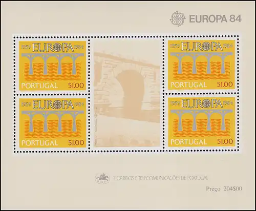Portugal Bloc 43 Union européenne 25 ans CEPT ponts 1984, ** / MNH