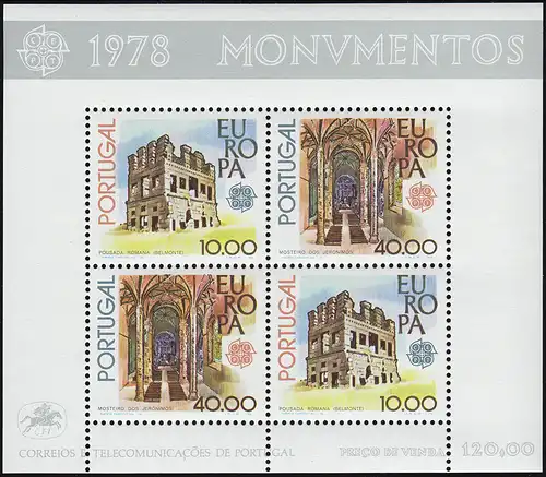Portugal Bloc 23 Union européenne CEPT Monuments historiques 1978, ** / MNH