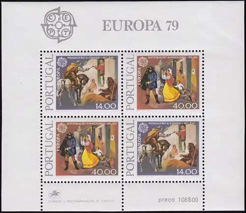 Portugal Block 27 Europaunion CEPT: Postreiter und Postbote 1979, ** / MNH