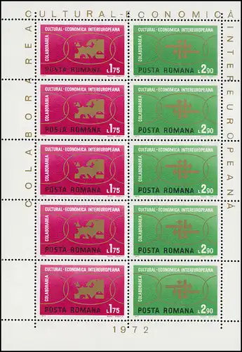 Rumänien 3020-3021 INTEREUROPA 1972 - Kleinbogen ** / MNH