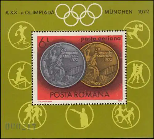 Rumänien Block 100 Olympia München 1972: Silber-und Bronzemedaille, ** / MNH