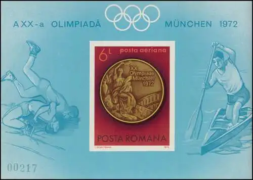 Roumanie Block 101 Olympia Munich 1972: Médaille d'or, ** / MNH