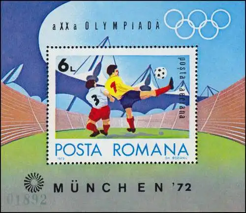 Roumanie Block 97 Olympia Munich 1972: footballeur olympiade, ** / MNH