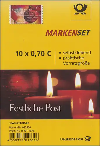 FB 61 Weinachtskugel 2016, Folienblatt mit 10x3270, Prod.-Nr. 1839 11936