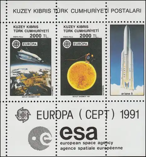 Zypern (türkisch) Block 9 Europaunion CEPT Europäische Weltraumfahrt, ** / MNH
