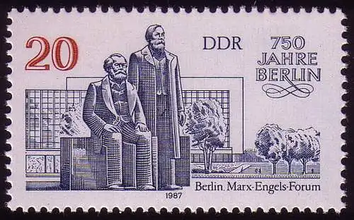 3077 Berlin 20 Pf Marx-Engels-Forum aus Kleinbogen ** postfrisch