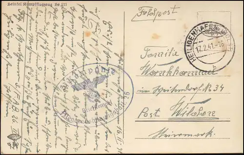 Poste de terrain BS Courrier de formation des pilotes 26, AK avion de combat, HAF 17.2.41