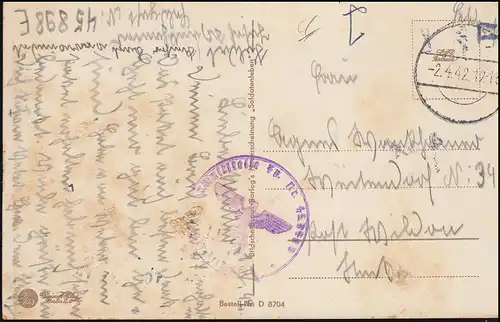 Feldpost BS 45898 D auf Humor-AK Geländebesichtigung, Tarnstempel 2.4.42 