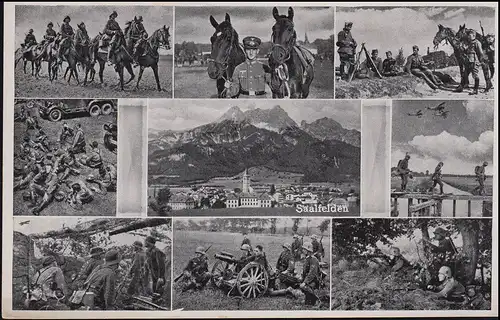 AK Autriche Salenfelden-Panorama avec 8 photos militaires, SSt SAALFELDEN 12.11.40